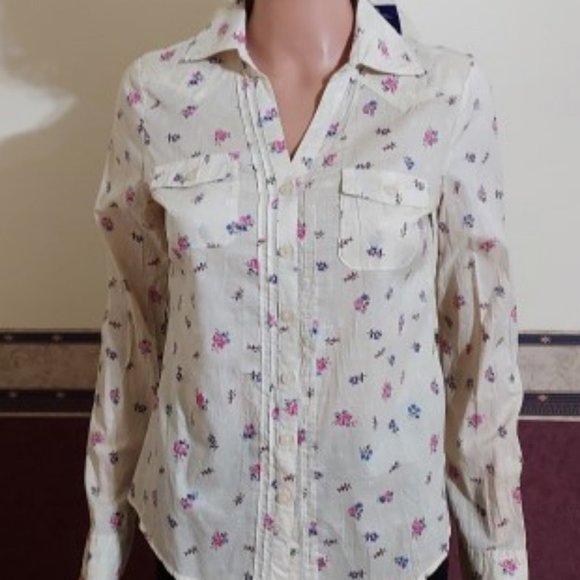 Miley Cyrus & Max Azria Tops - MILEY CYRUS WESTERN OATMEAL FLORAL BUTTON DOWN SHIRT SIZE S NWT